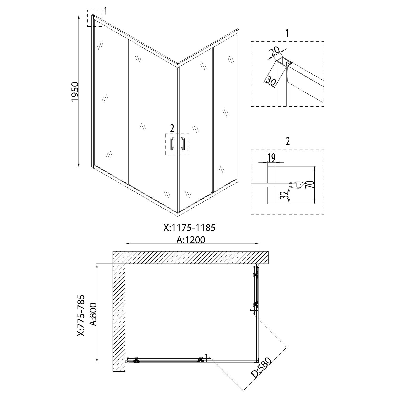 Душевой уголок Niagara Nova NG-6810-08 BLACK 120x80, с поддоном, стекло прозрачное, профиль черный - фото 1