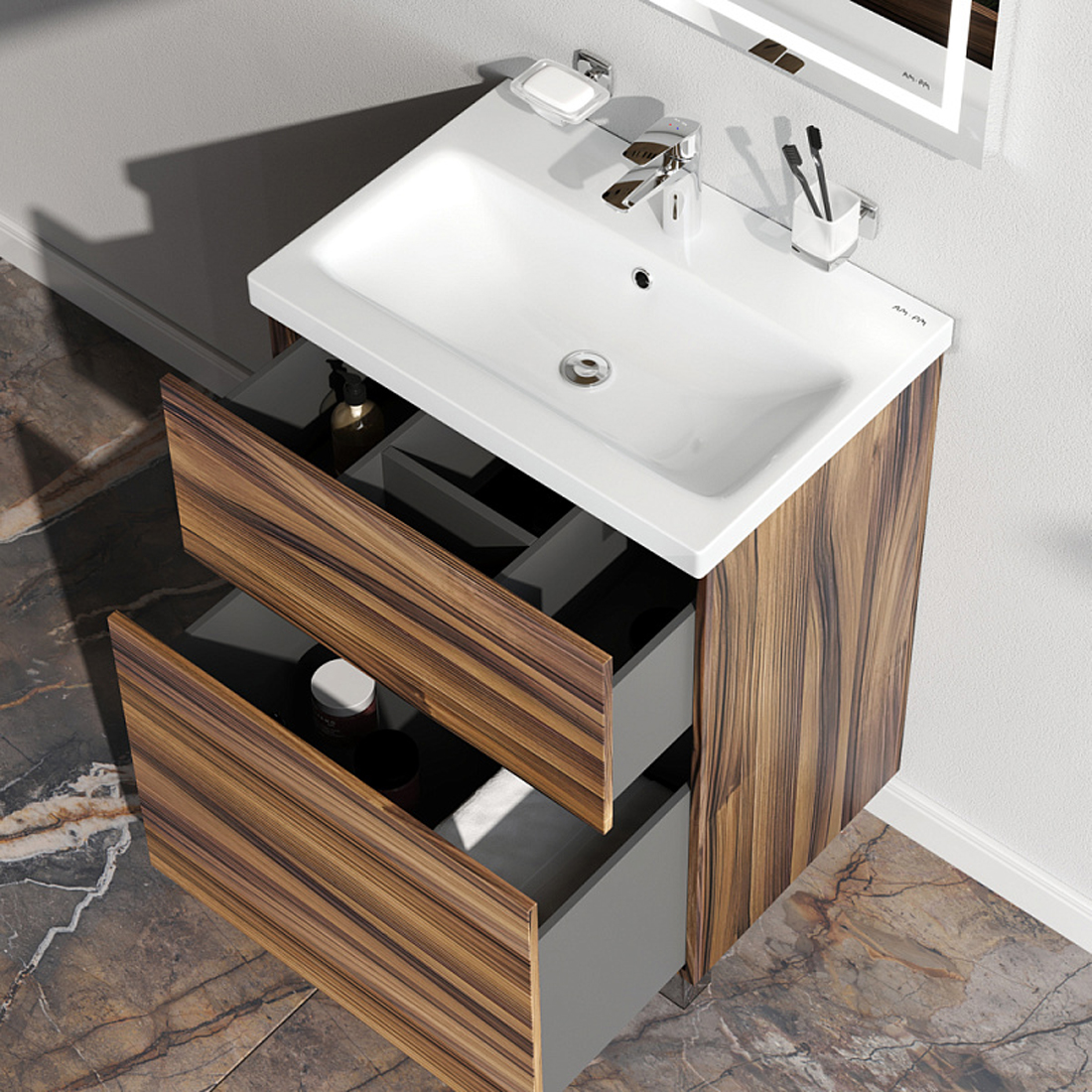 Тумба под раковину AM.PM Gem 60 напольная, 2 ящика, цвет орех - фото 1