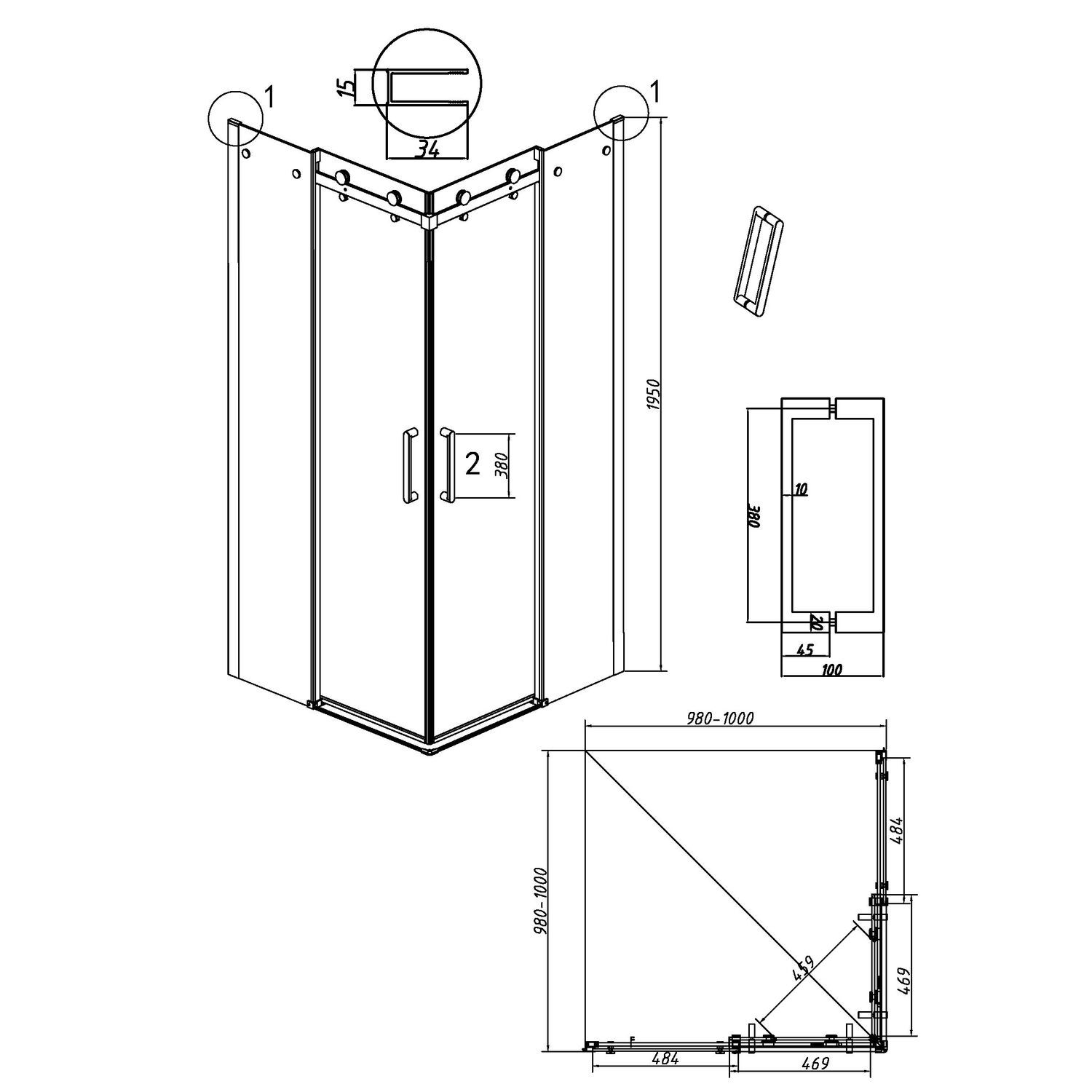 Душевой уголок Grossman Classic 300.K33.04.1010.21.00 100х100, стекло прозрачное, профиль черный матовый