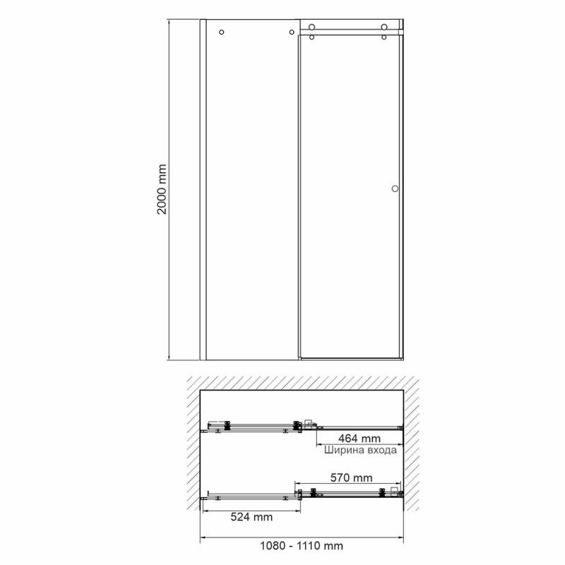Душевая дверь WasserKRAFT Vils 56R13 110x200, стекло прозрачное, профиль серебристый