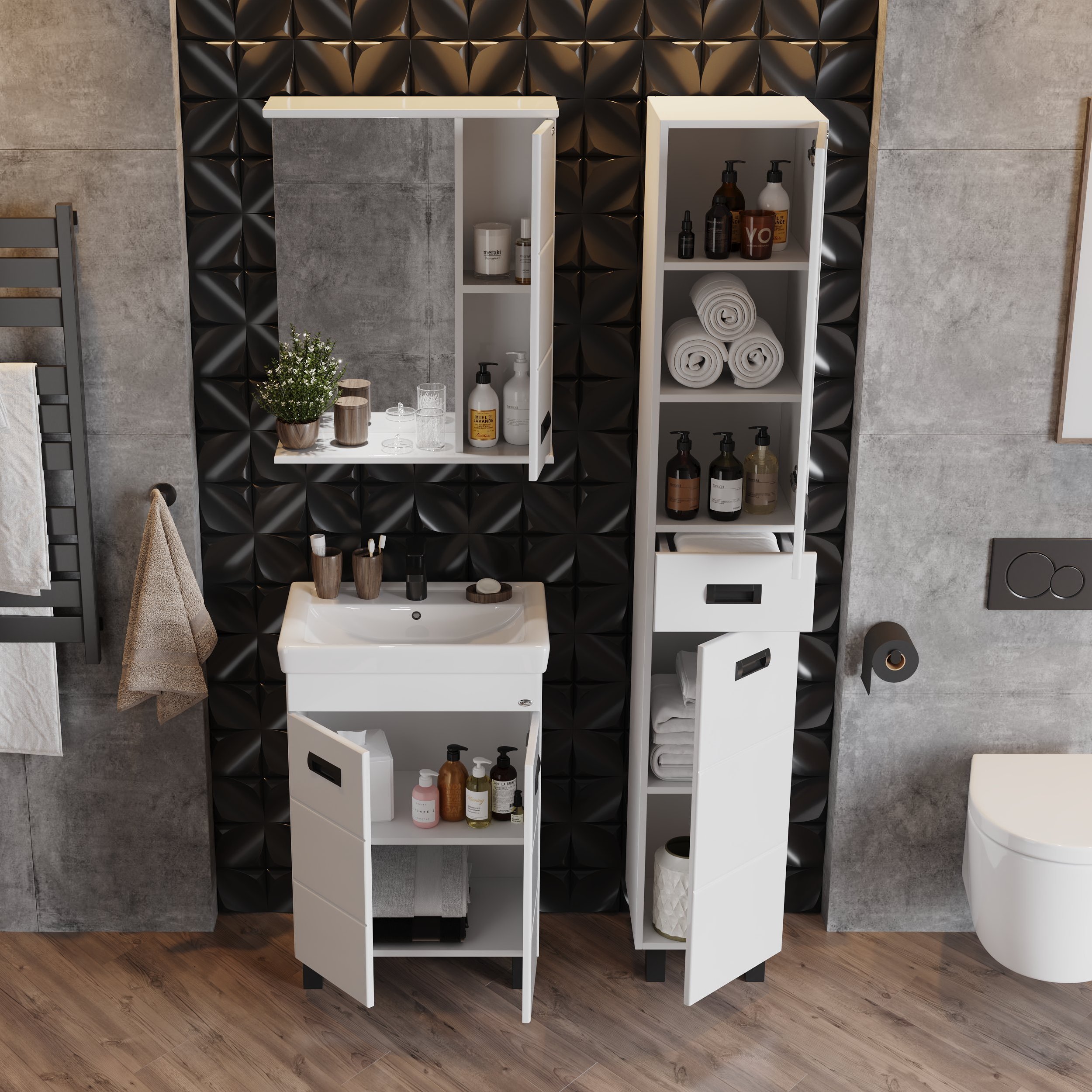 Мебель для ванной Оника Балтика-Квадро Black 55, цвет белый / черный - фото 1