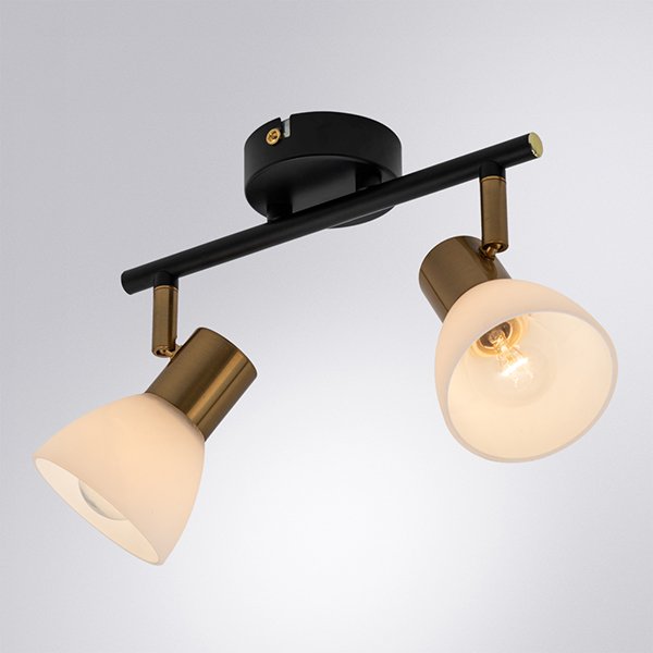 Спот Arte Lamp Falena A3117PL-2BK, арматура черная / бронза, плафоны стекло белое, 26х9 см