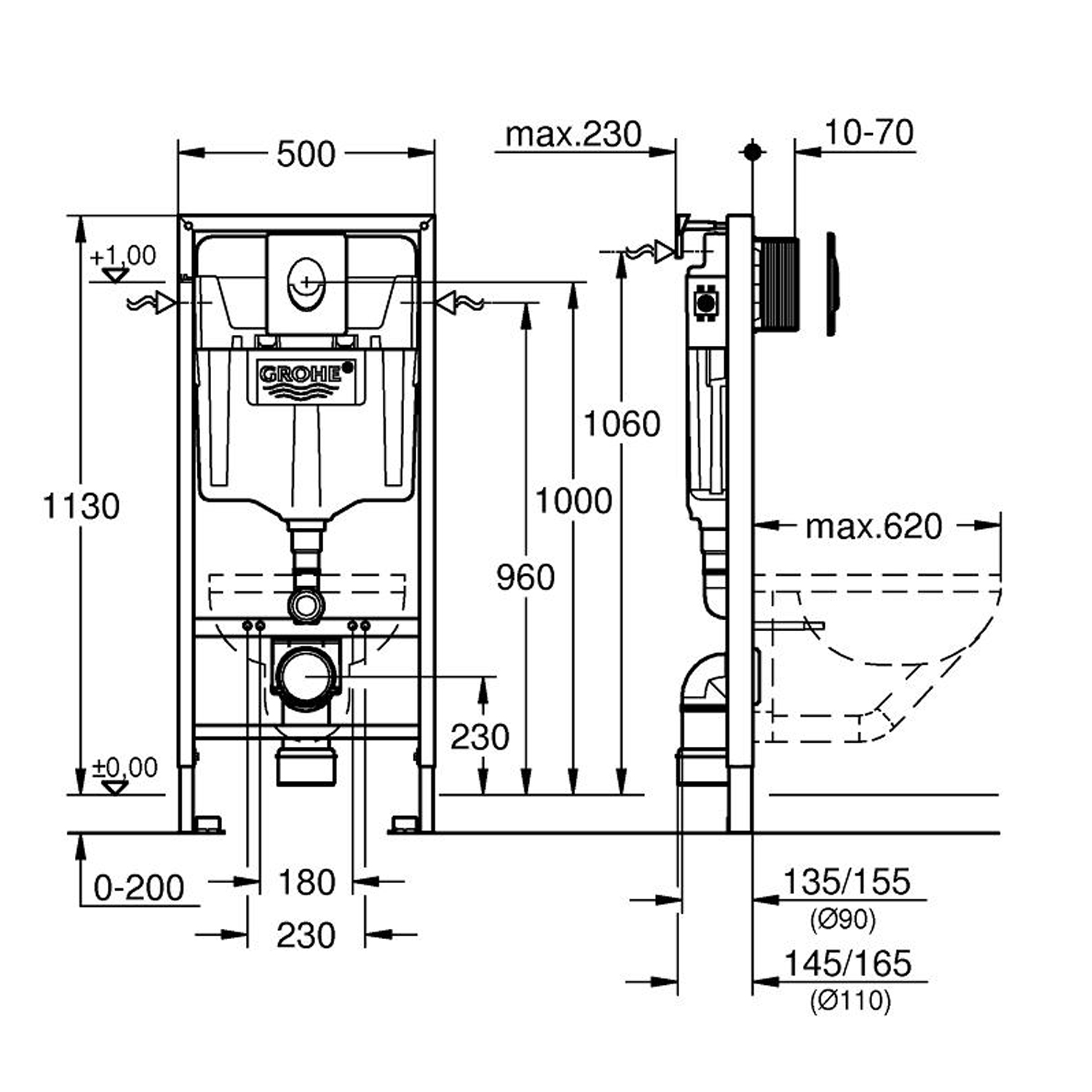 Комплект: Инсталляция Grohe 38721001 кнопка хром+Verna T JK0711055MB черный унитаз, смыв торнадо