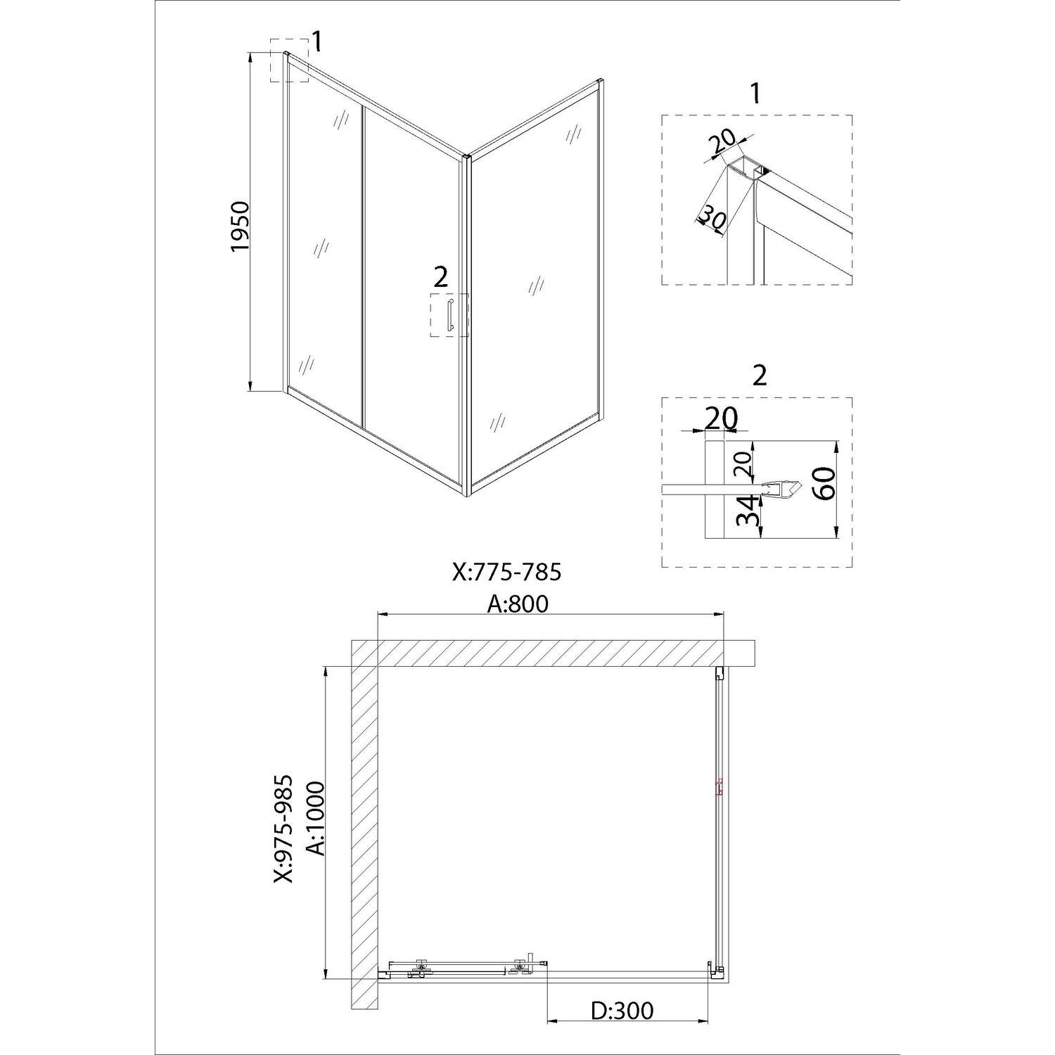Душевая дверь Niagara Nova NG-62-8A 80х195, стекло прозрачное, профиль хром - фото 1