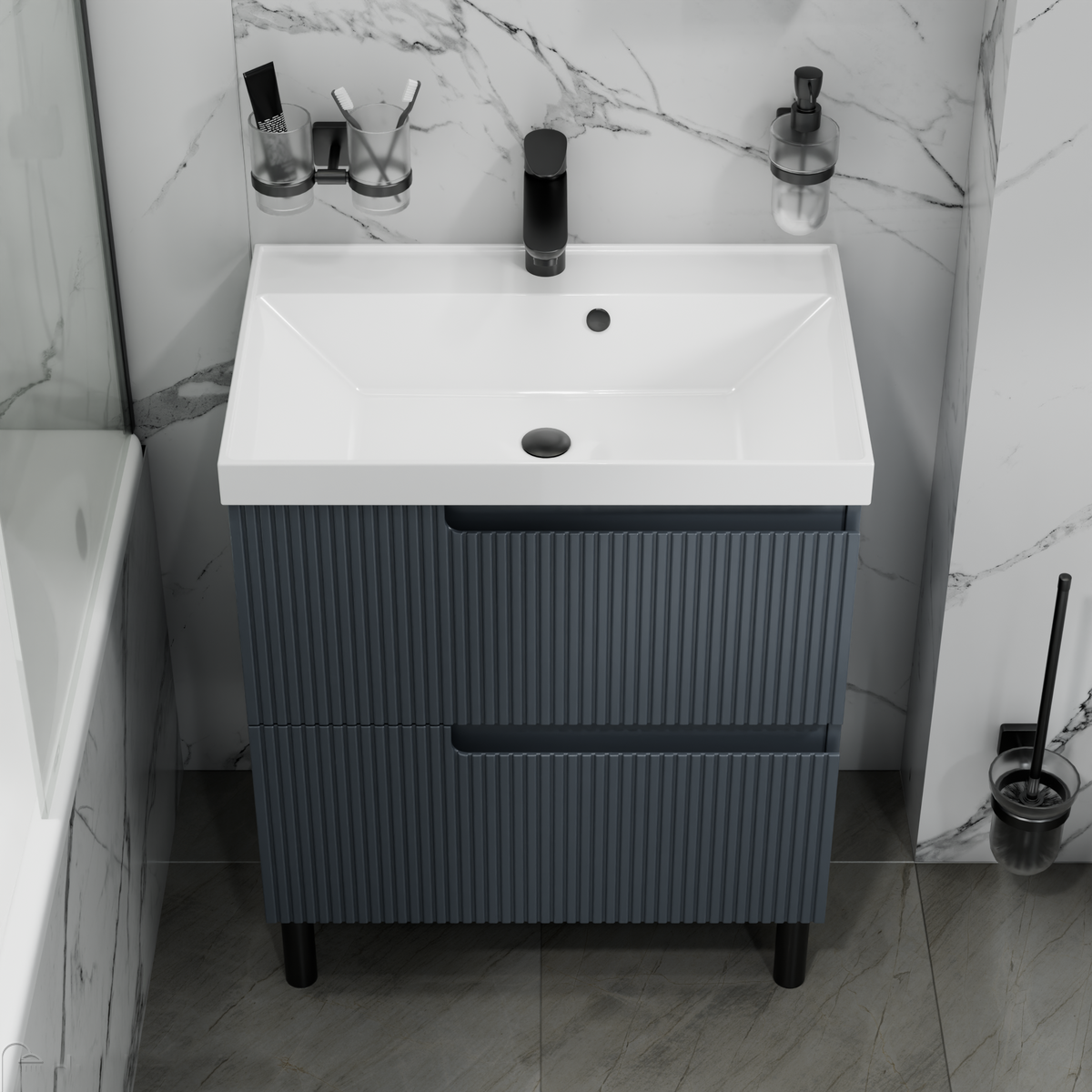 Тумба под раковину Санта Альтаир 70, напольная, 2 ящика, цвет графит матовый - фото 1