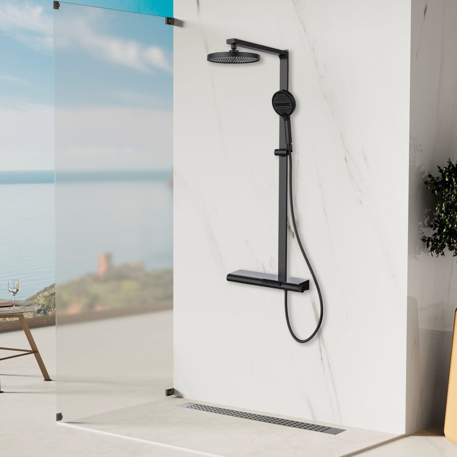 Душевая стойка Vincea Aspire VSFS-4AS1MB, с верхним душем, смесителем, цвет черный - фото 1