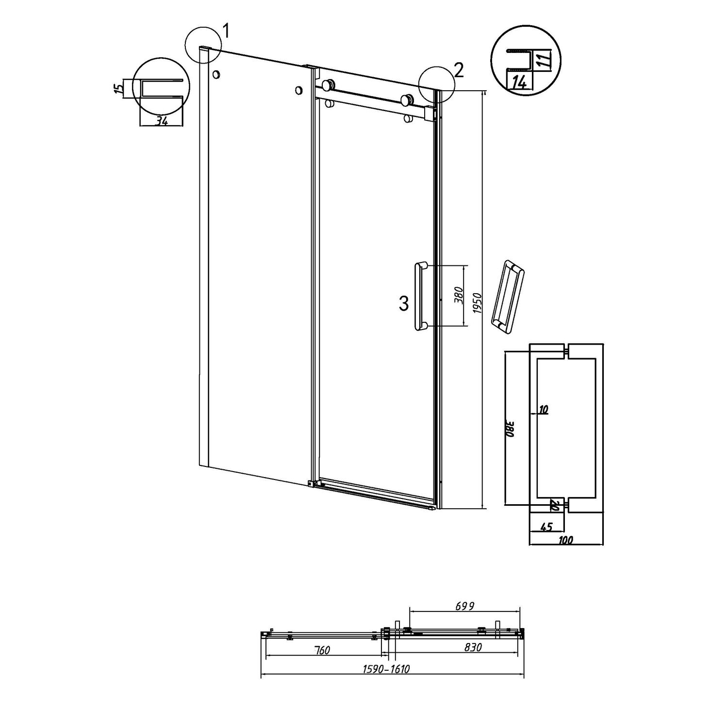 Душевая дверь Grossman Classic 160х195, стекло прозрачное, профиль черный матовый - фото 1