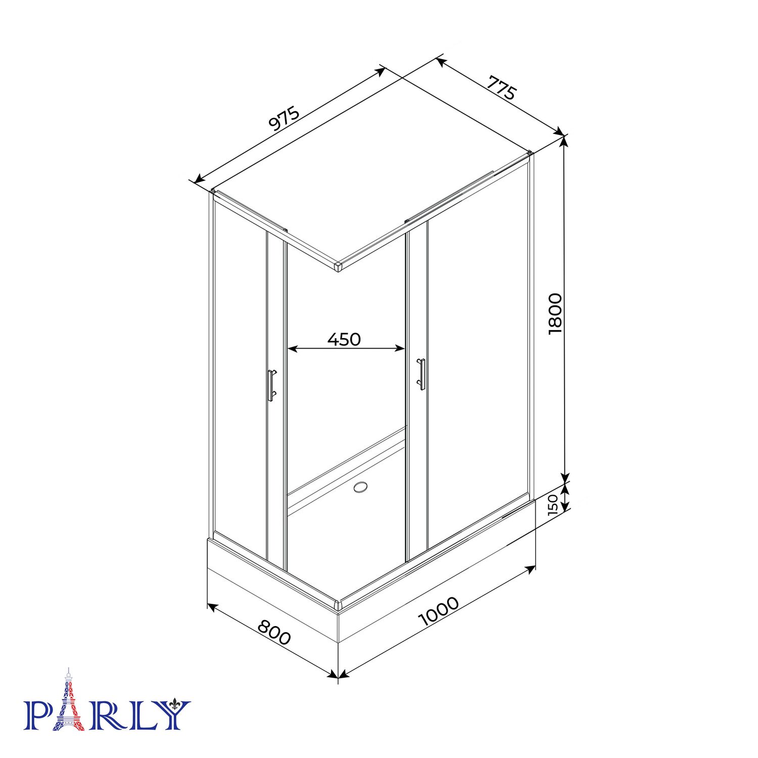 Душевой уголок Parly QZ81B N 80х100, с поддоном, стекло прозрачное, профиль черный матовый - фото 1