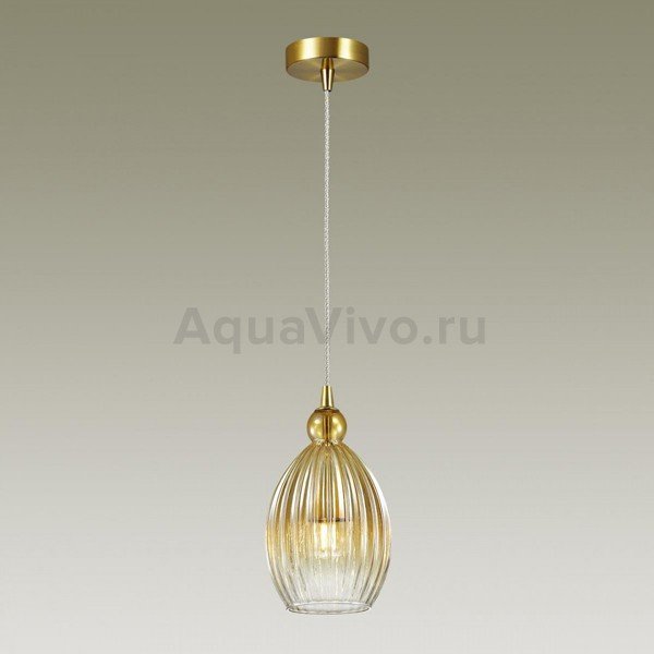 Подвесной светильник Odeon Light Storzo 4712/1, арматура бронза, плафон стекло янтарное, 15х120 см - фото 1
