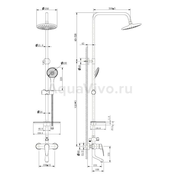 Душевая стойка Lemark Linara LM0462C, с верхним душем, смесителем и полкой, цвет хром - фото 1