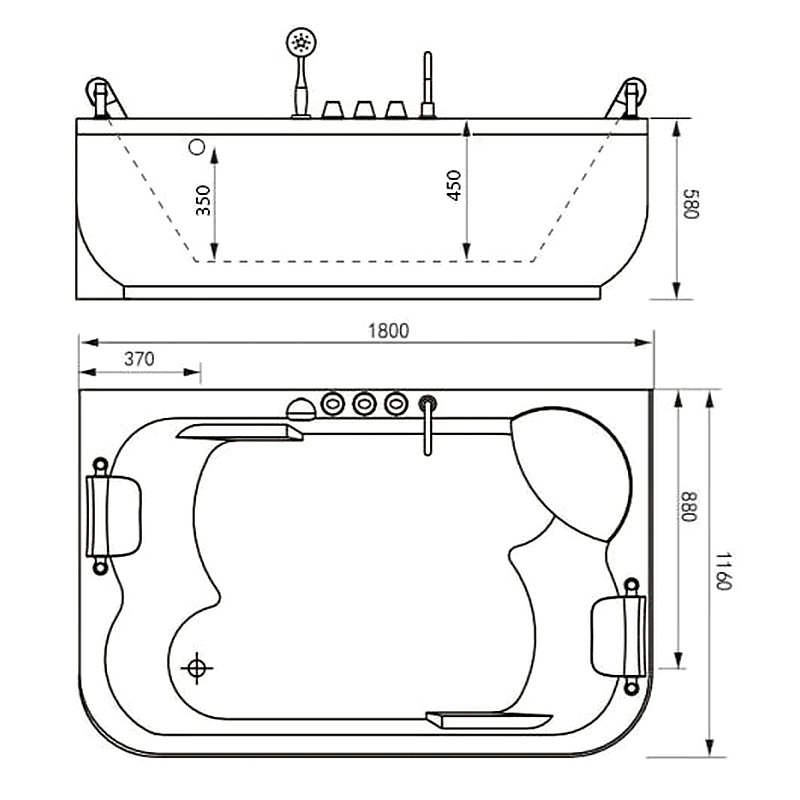 Ванна Gemy G9085 O R 180x116 акриловая, правая, с гидромассажем, аэромассажем и хромотерапией, цвет белый - фото 1