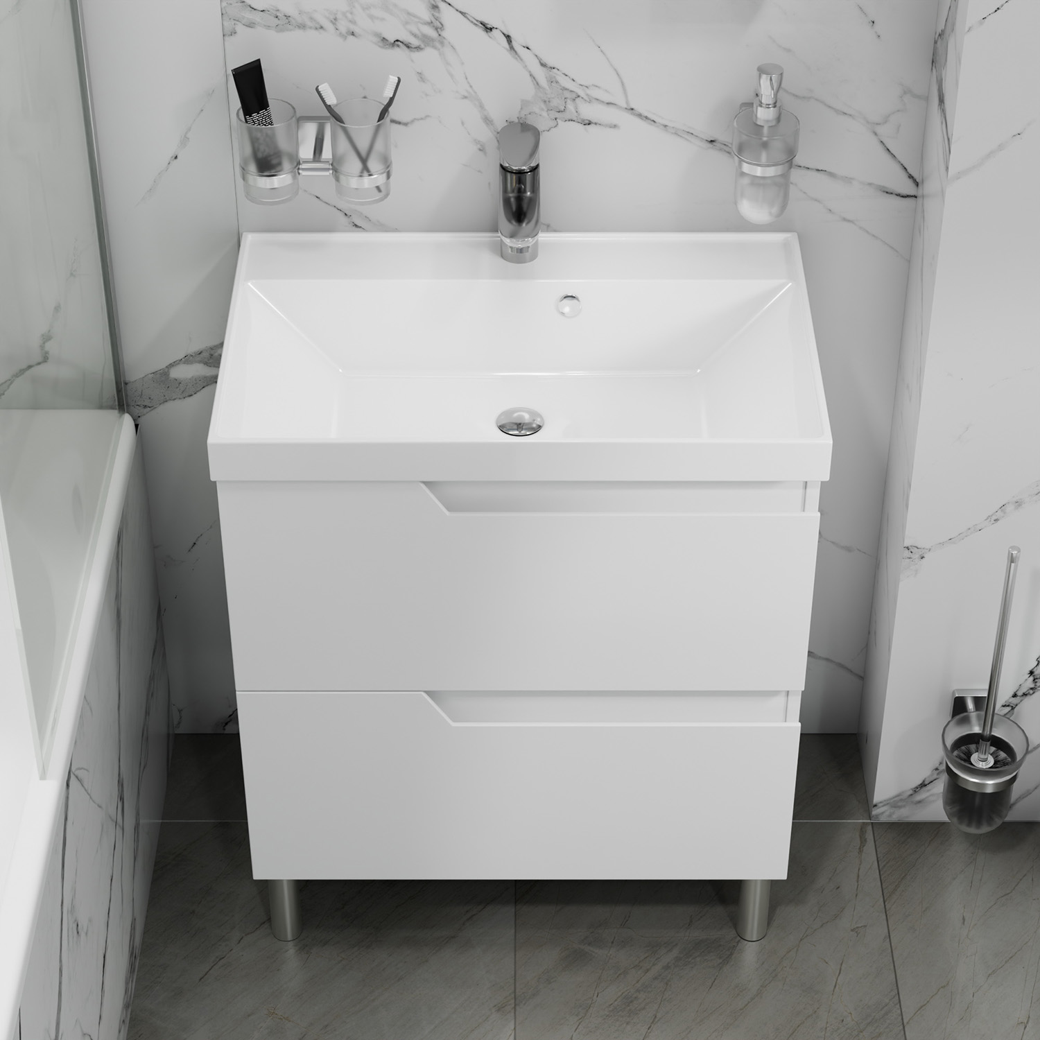 Тумба под раковину Санта Антарес 70, напольная, 2 ящика, цвет белый глянец - фото 1
