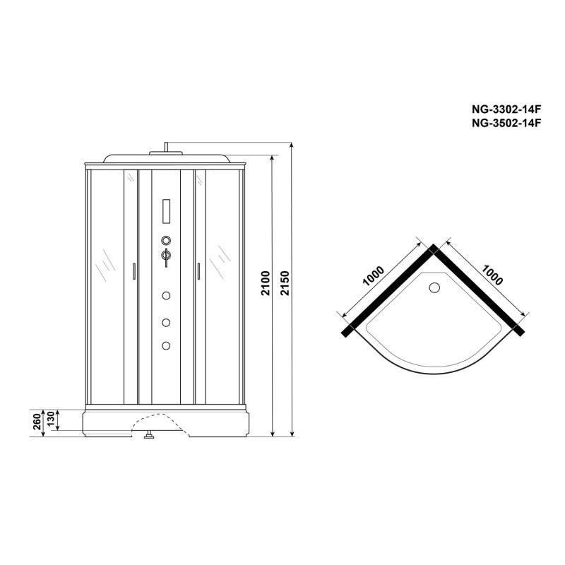 Душевая кабина Niagara Classic NG-3502-14F 100х100, стекло матовое, профиль серебро, с крышей, с гидромассажем, с пультом управления