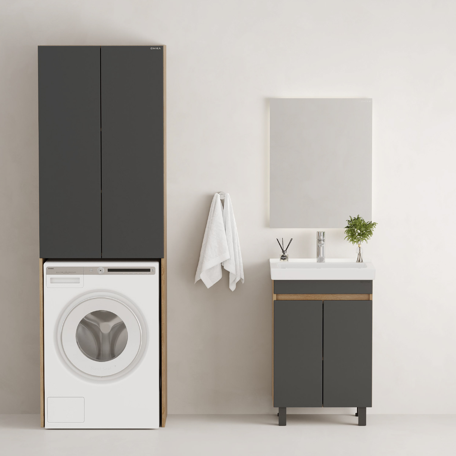 Мебель для ванной Оника Милтон Квадро 55, напольная, цвет серый / дуб сонома - фото 1