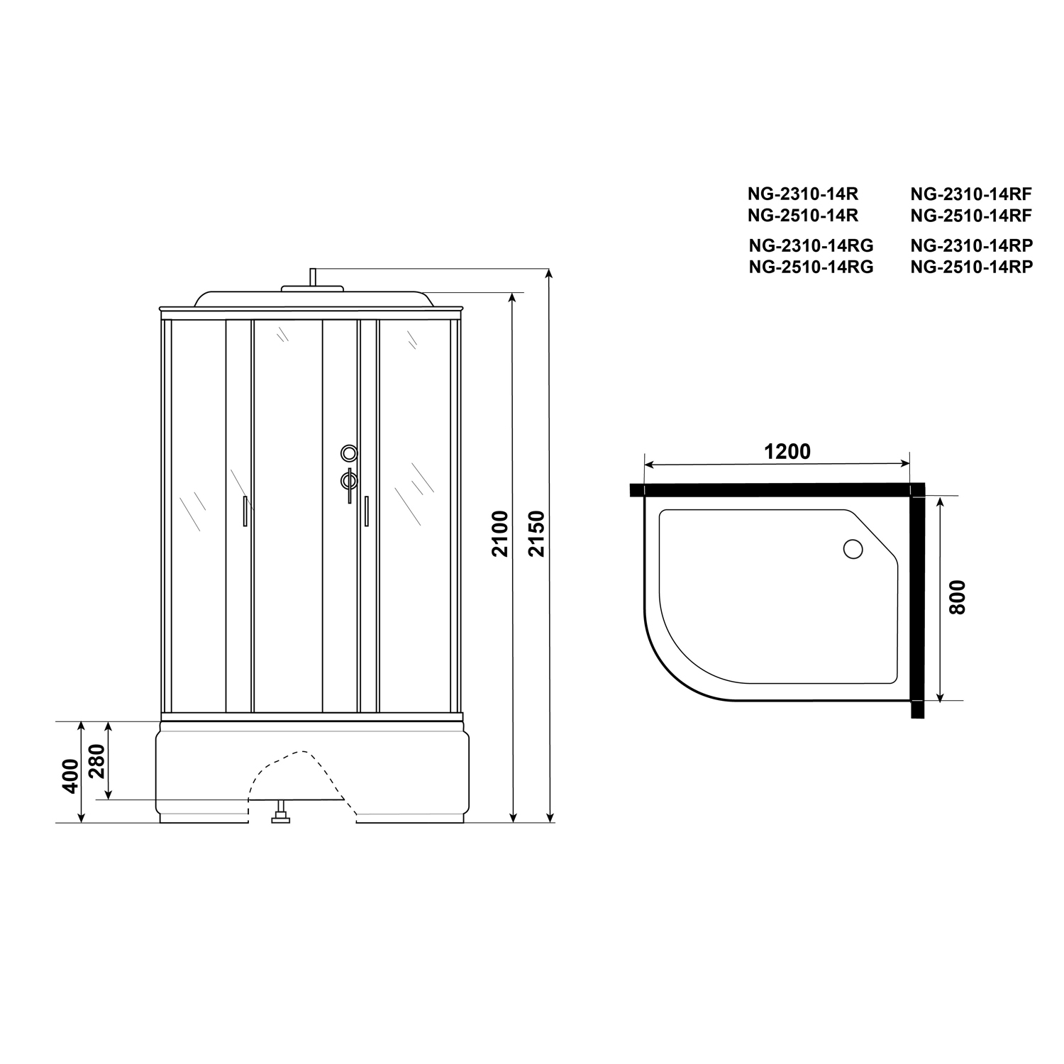 Душевая кабина Niagara Classic NG-2310-14 R 120х80, правая, стекло матовое, профиль серебро, с крышей