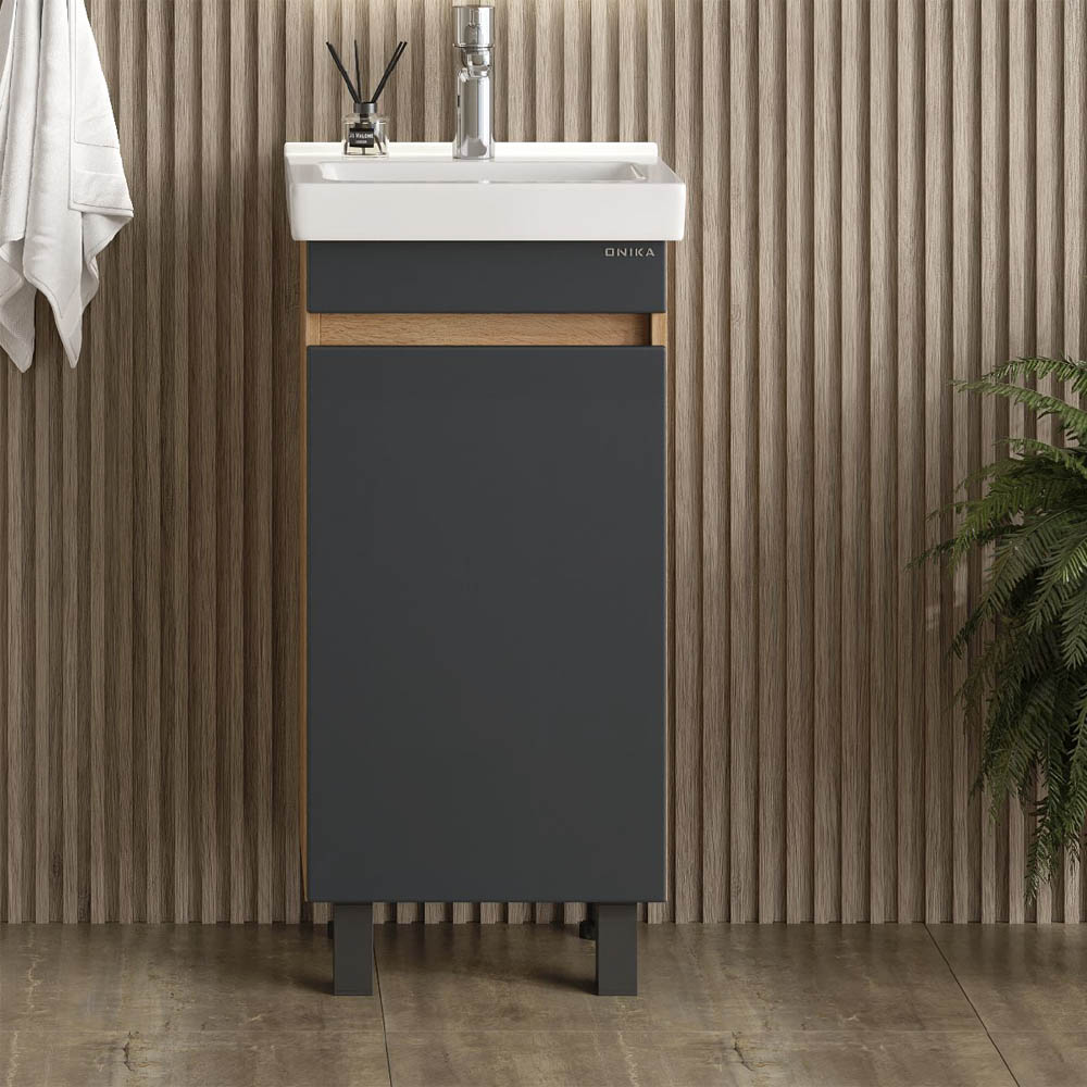 Тумба под раковину Оника Милтон Квадро 40, напольная, цвет серый / дуб сонома