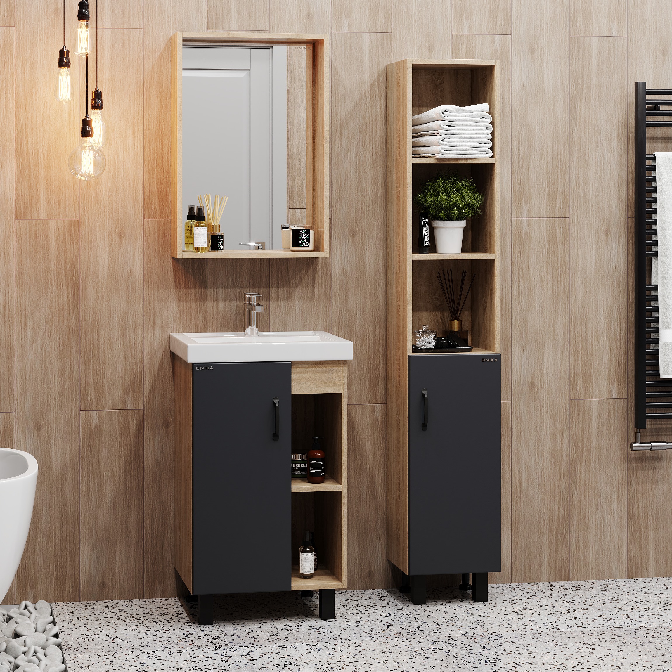 Мебель для ванной Оника Тимбер 50, напольная, цвет серый матовый / дуб сонома - фото 1