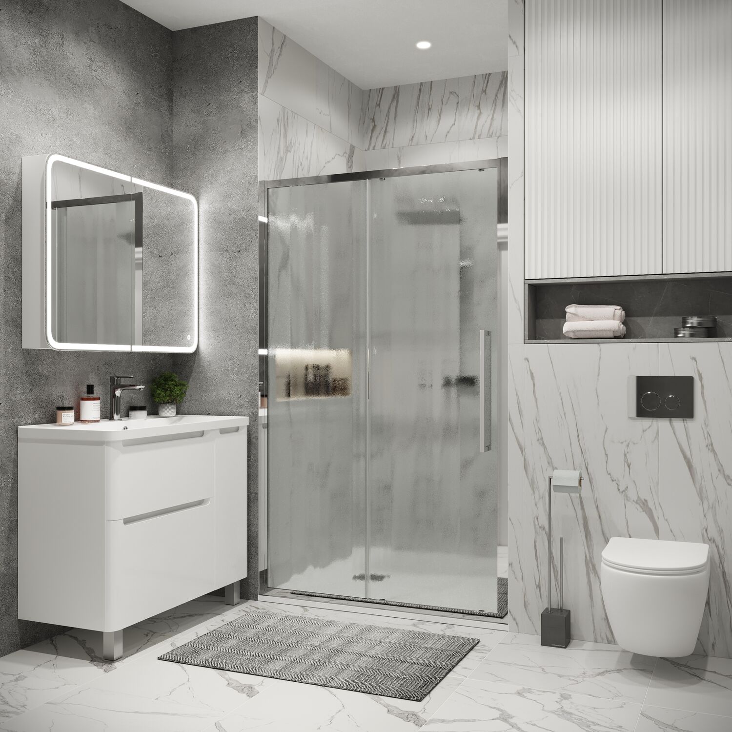 Душевая дверь Grossman Cosmo 100.K33.02.130.10.02 130х195, левая, стекло шиншилла, профиль хром - фото 1