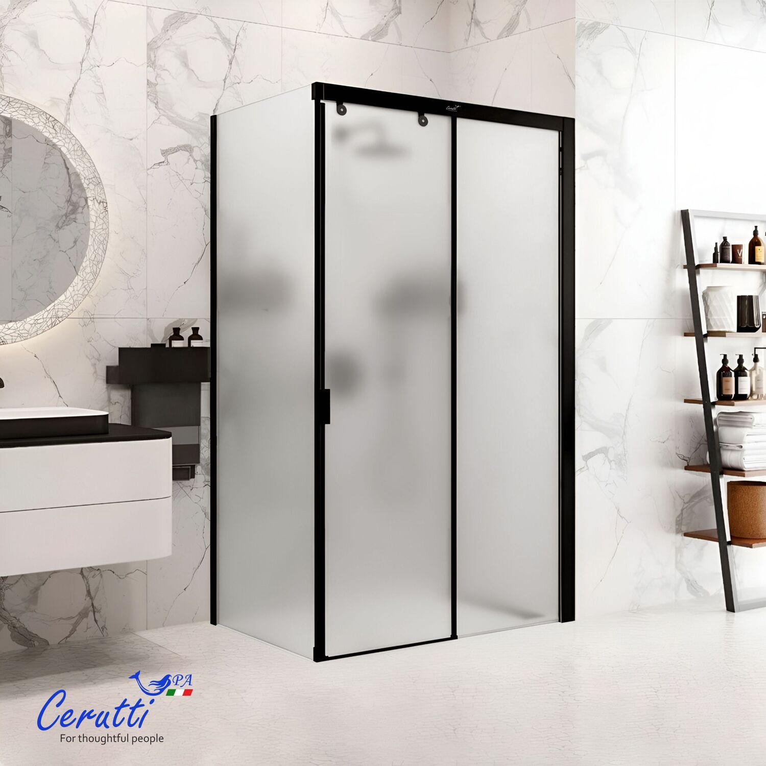 Душевой уголок CeruttiSPA Marbella 120BF R 120x80, правый, стекло матовое, профиль черный матовый