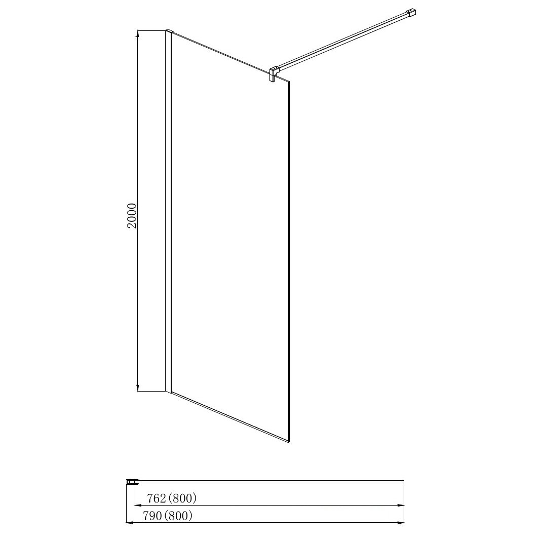 Душевая перегородка Акватек Walk In AQ WIW 08020BL 80x200, стекло прозрачное, профиль черный - фото 1