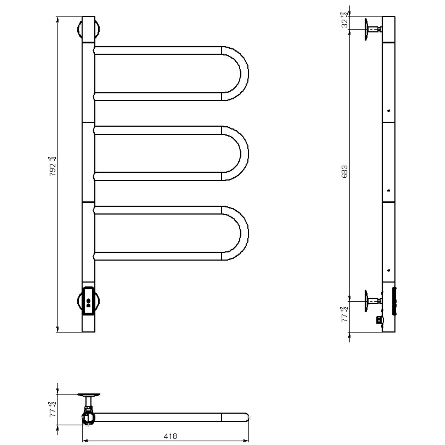 Полотенцесушитель Vincea VTD-1R2CE 44х80 электрический, цвет хром - фото 1