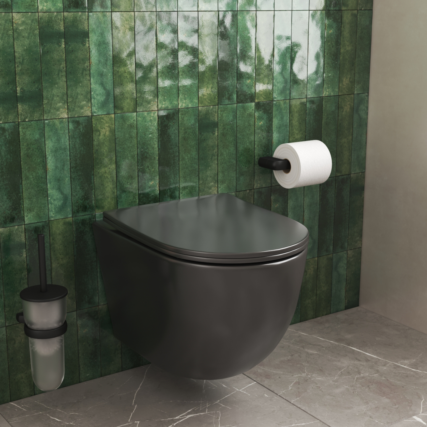 Комплект: Инсталляция AM.PM Pro I012704+Кнопка I047001 белая+JOKI Stella XL T JK5751039MB черный унитаз, смыв торнадо