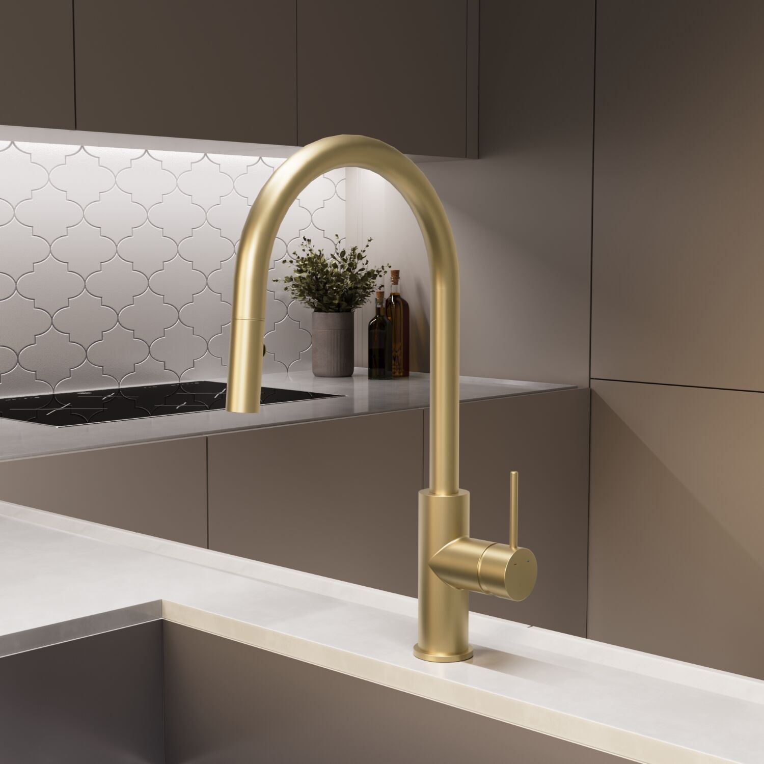 Смеситель Vincea City VKF-2C1BG для кухни, с выджвижным изливом, цвет брашированное золото - фото 1