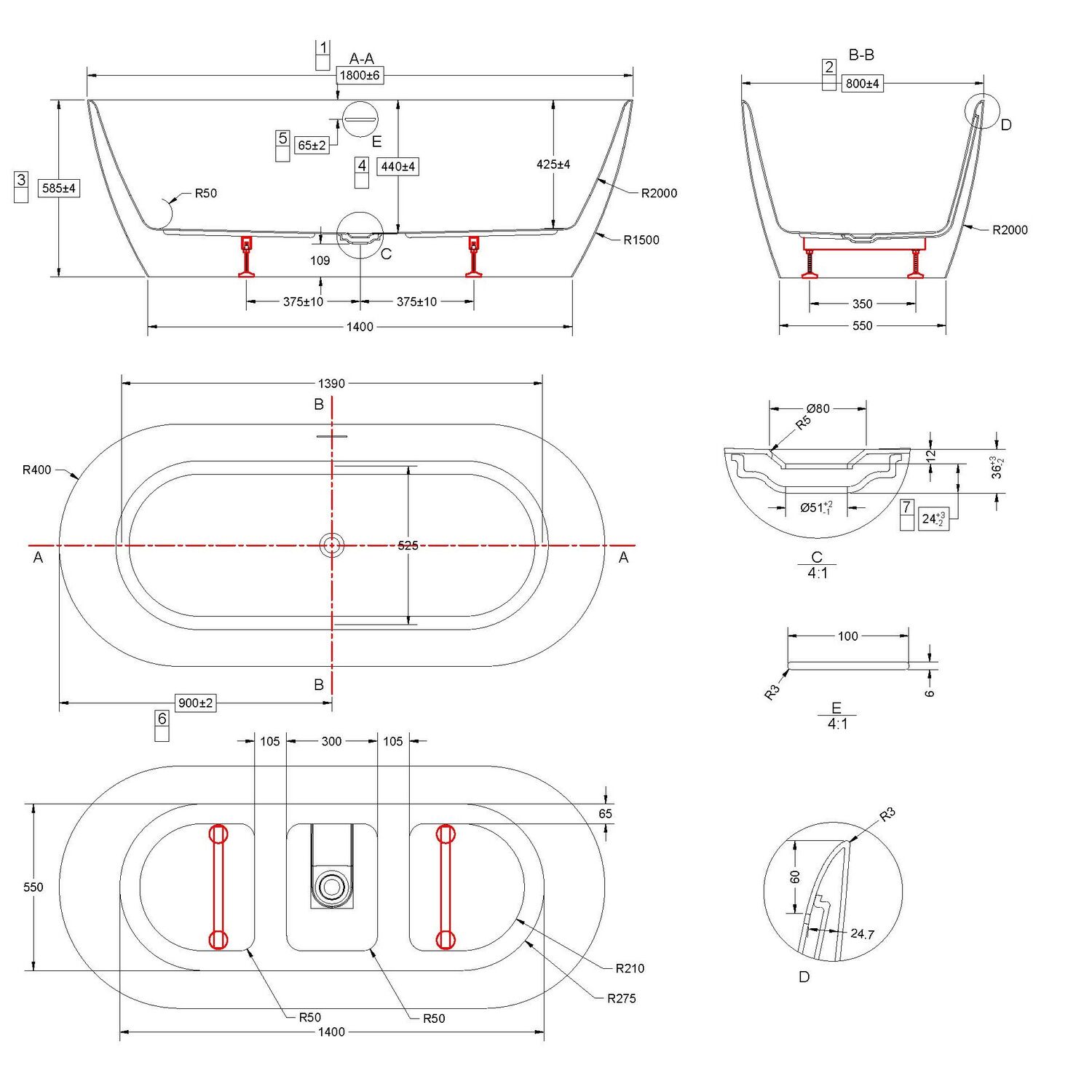 Ванна Vincea VBT-705-1800 180x80 акриловая, цвет белый - фото 1