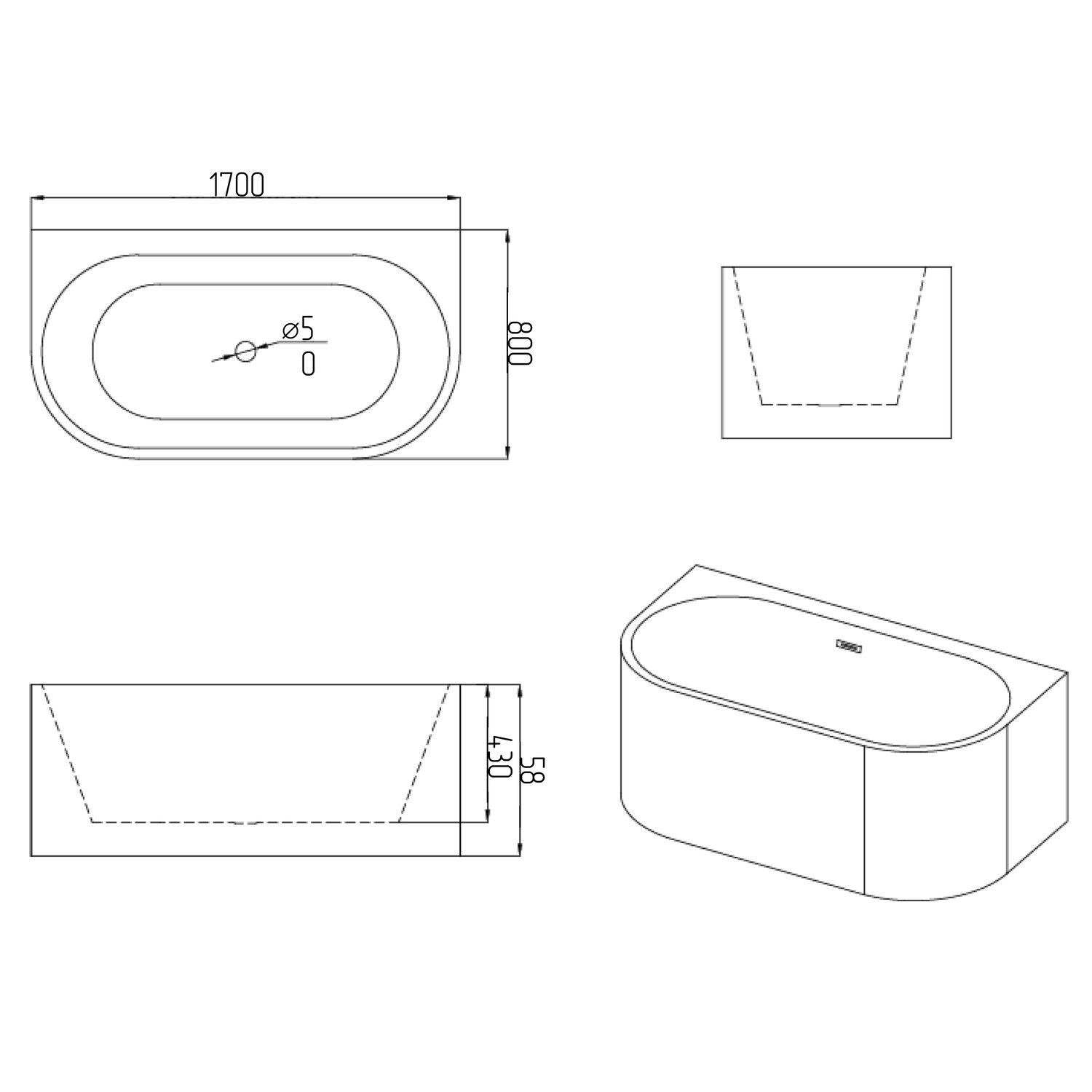 Ванна Grossman Cristal GR-17073 170x80, цвет белый глянцевый - фото 1