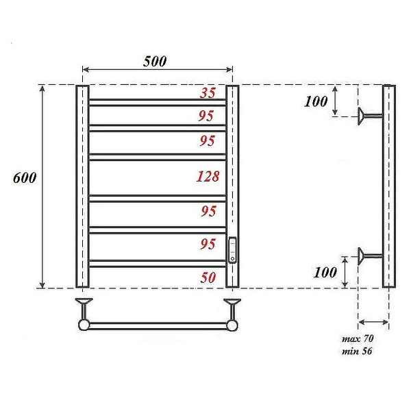 Полотенцесушитель Point П6 50x60 электрический, правый, цвет белый