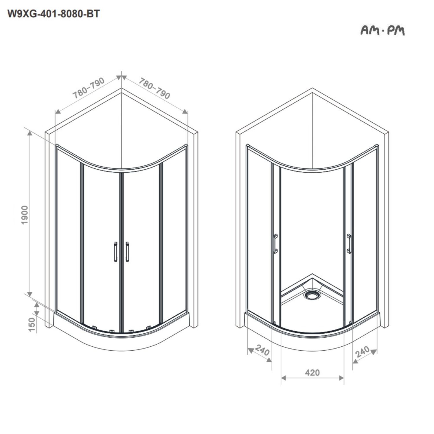 Душевой уголок AM.PM Above W9XG-401-8080-MT 80x80, стекло прозрачное, профиль хром матовый - фото 1