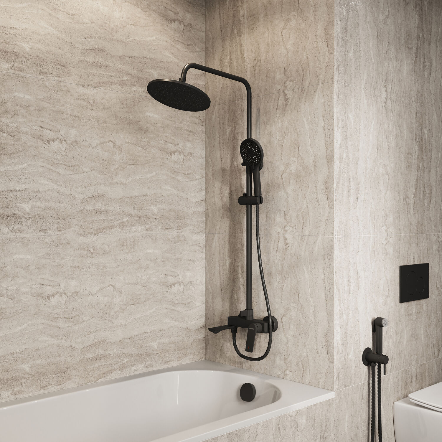 Душевая стойка Grossman Galaxy 500.K35.01.210, с верхним душем, смесителем, цвет черный матовый