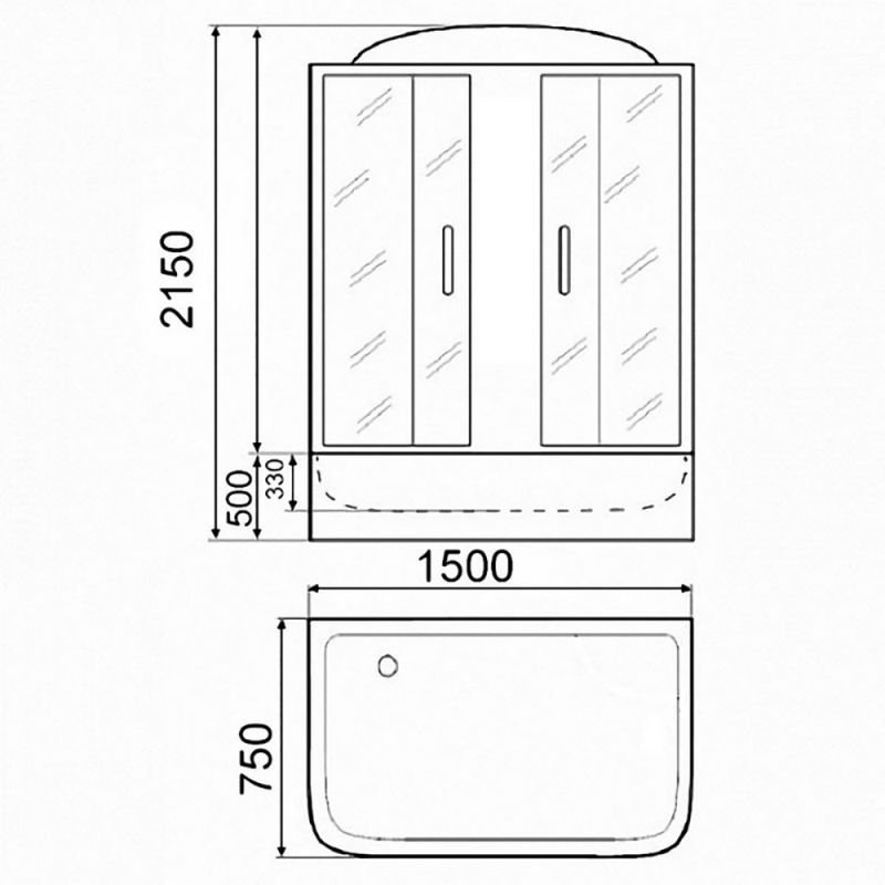 Душевая кабина Parly Effect BNE150FR 150x75, стекло матовое, профиль белый - фото 1