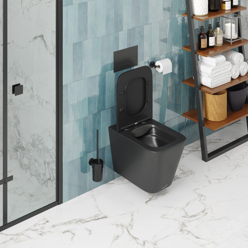 Унитаз CeruttiSPA Maiella Aria MB CT9163 подвесной, безободковый, с сиденьем микролифт, цвет черный матовый - фото 1