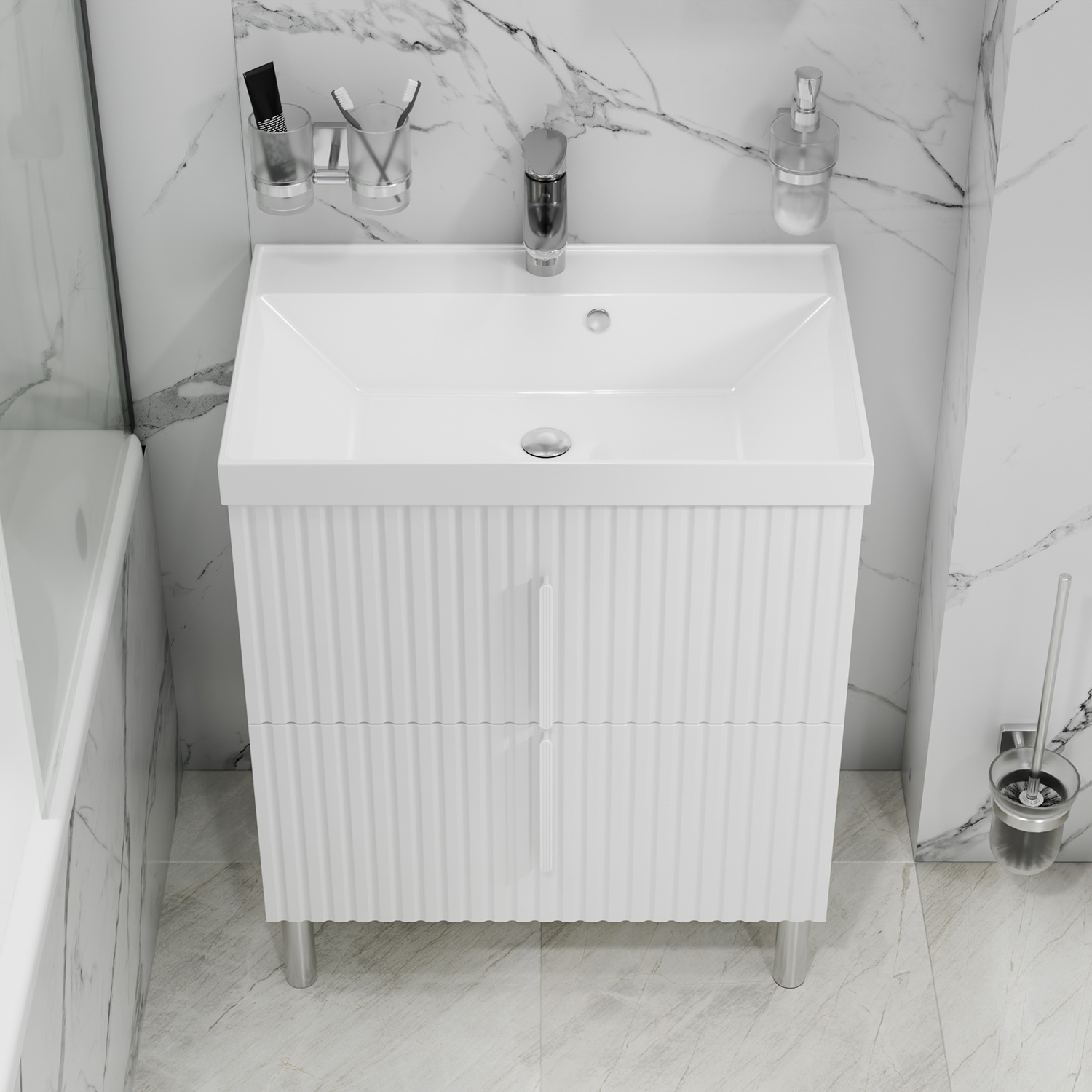 Тумба под раковину Санта Юпитер 70, напольная, 2 ящика, цвет белый глянец - фото 1