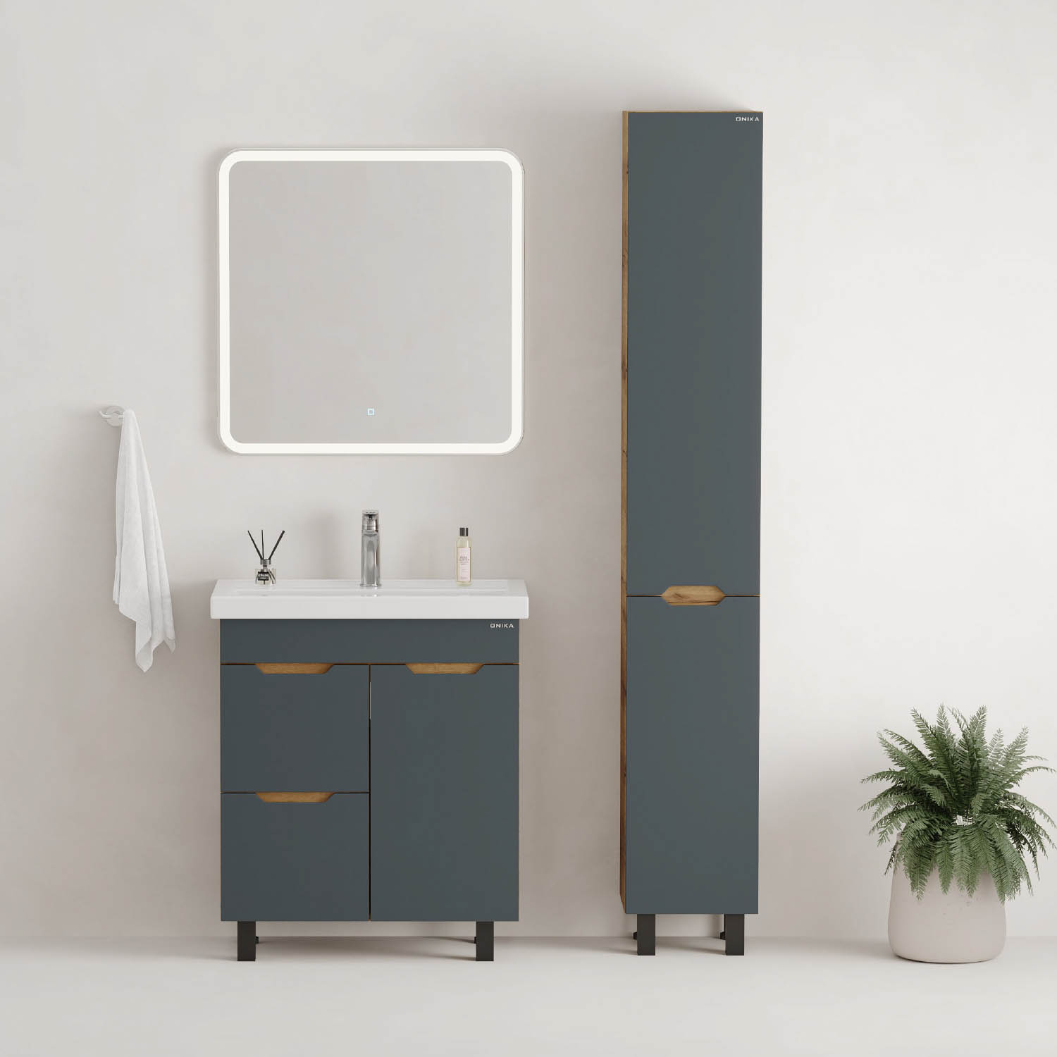 Мебель для ванной Оника Айленд 70, с бельевой корзиной, цвет графит / дуб крафт золотой - фото 1