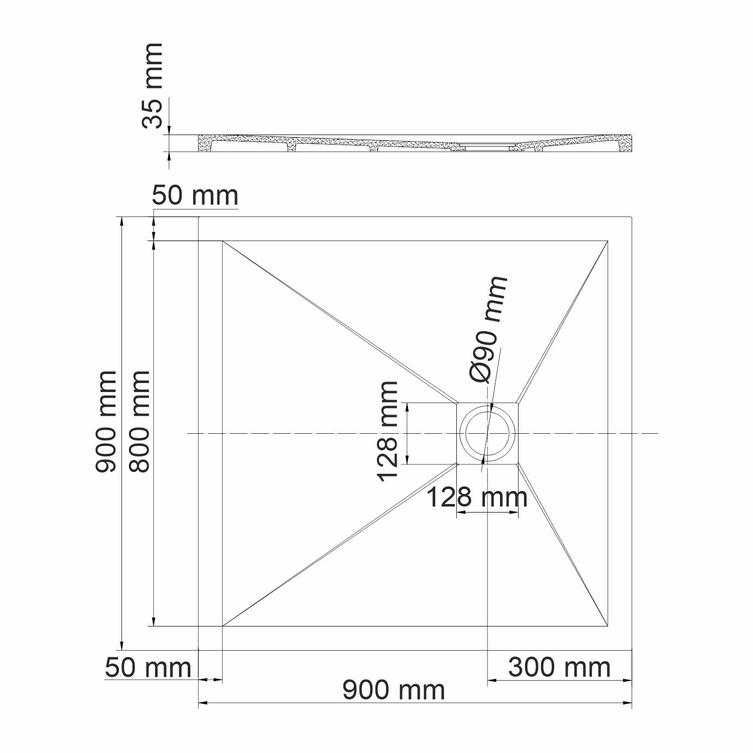 Поддон для душа WasserKRAFT Dill 61T03 90x90, искусственный камень, цвет черный матовый - фото 1
