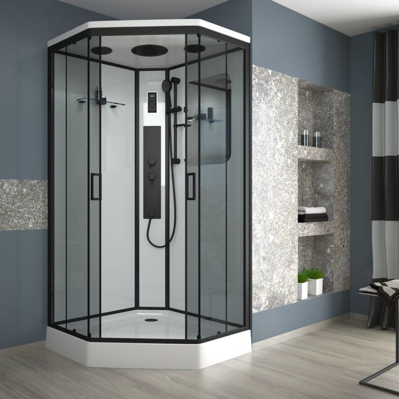 Душевая кабина Niagara Premium NG-6901-01GD BLACK 90х90, стекло тонированное, профиль черный матовый, с крышей, с гидромассажем, с пультом управления - фото 1
