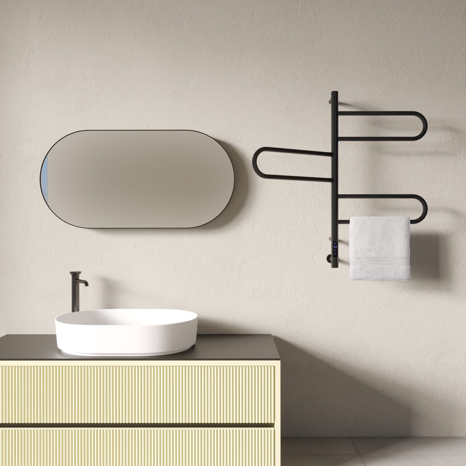 Полотенцесушитель Vincea VTD-1R2CBE 44х80 электрический, цвет черный матовый - фото 1