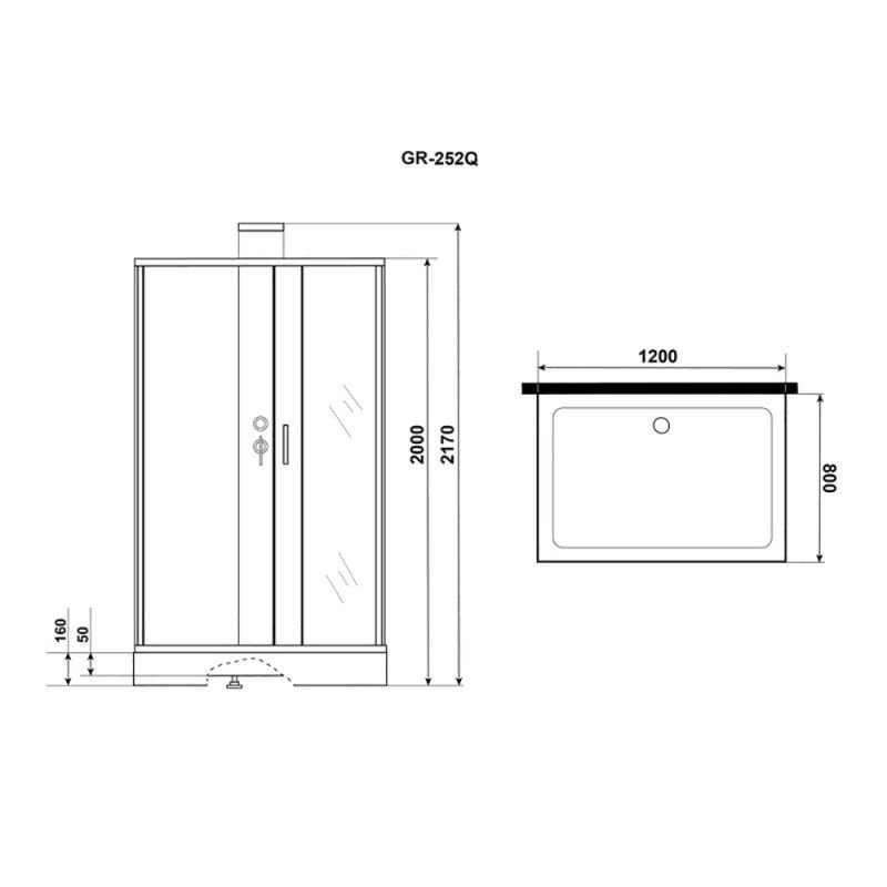 Душевая кабина Grossman Elegans GR-252Q 120x80, стекло прозрачное, профиль черный - фото 1