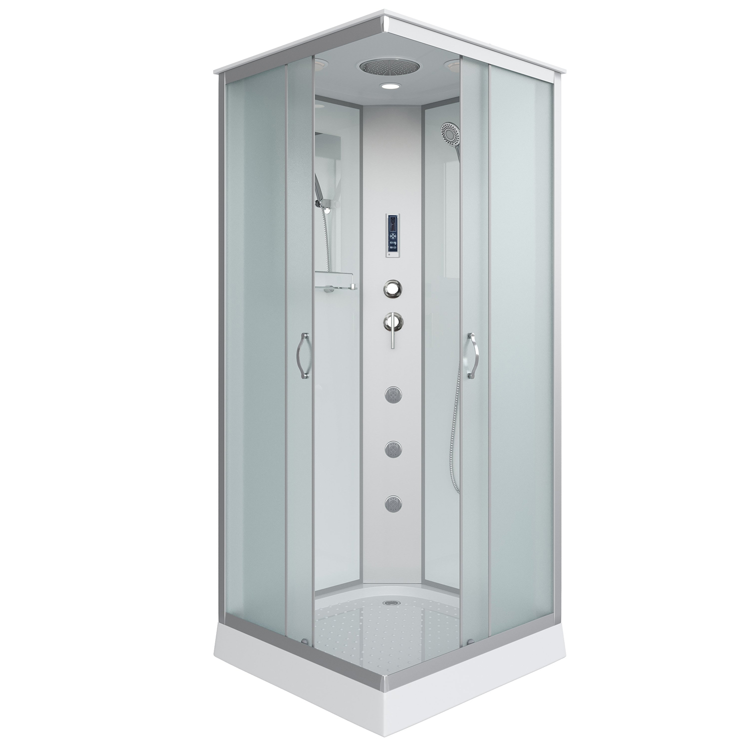 Душевая кабина Niagara Classic NG-1101-14F 90x90, стекло матовое, профиль серебро, с крышей, с гидромассажем, с пультом управления