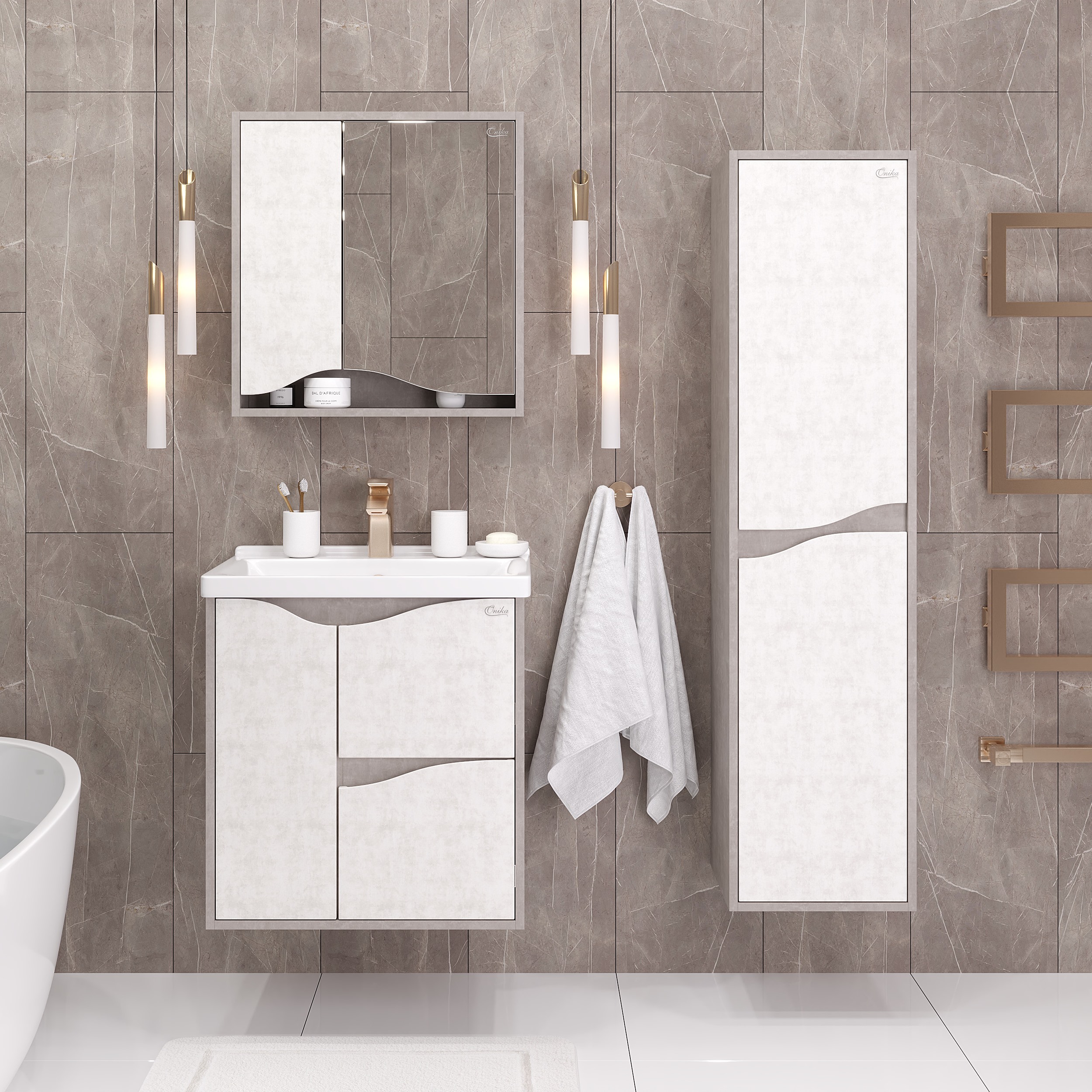 Мебель для ванной Оника Брендон 60, цвет бетон крем / камень светлый