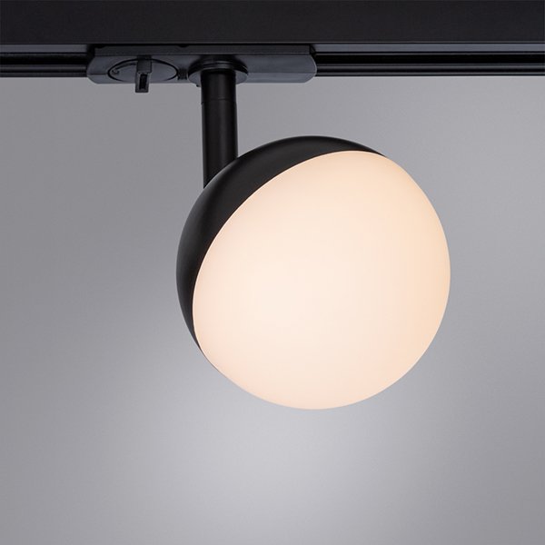 Трековый светильник Arte Lamp Virgo A4565PL-1BK, арматура черная, плафон пластик / металл белый / черный, 9х9 см