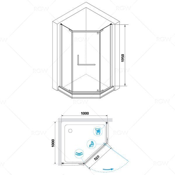 Душевой уголок RGW Hotel HO-081B 100x100, стекло прозрачное, профиль черный, с полотенцедержателем - фото 1