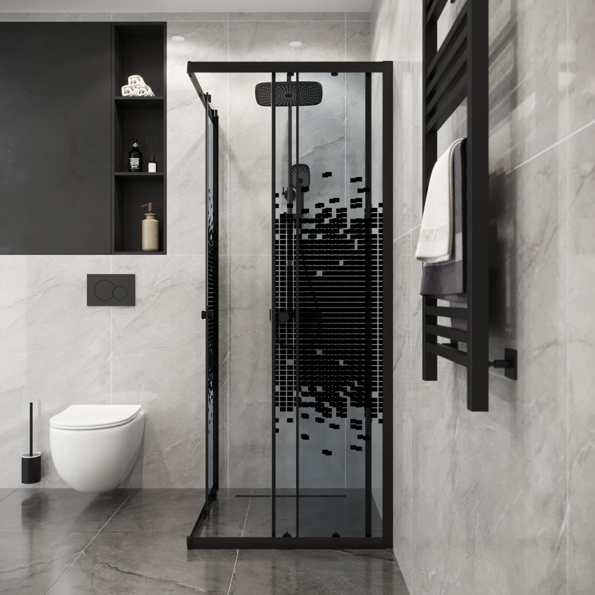 Душевой уголок Niagara Eco NG-1008-14Q Black 80х80, стекло мозаика, профиль черный матовый - фото 1
