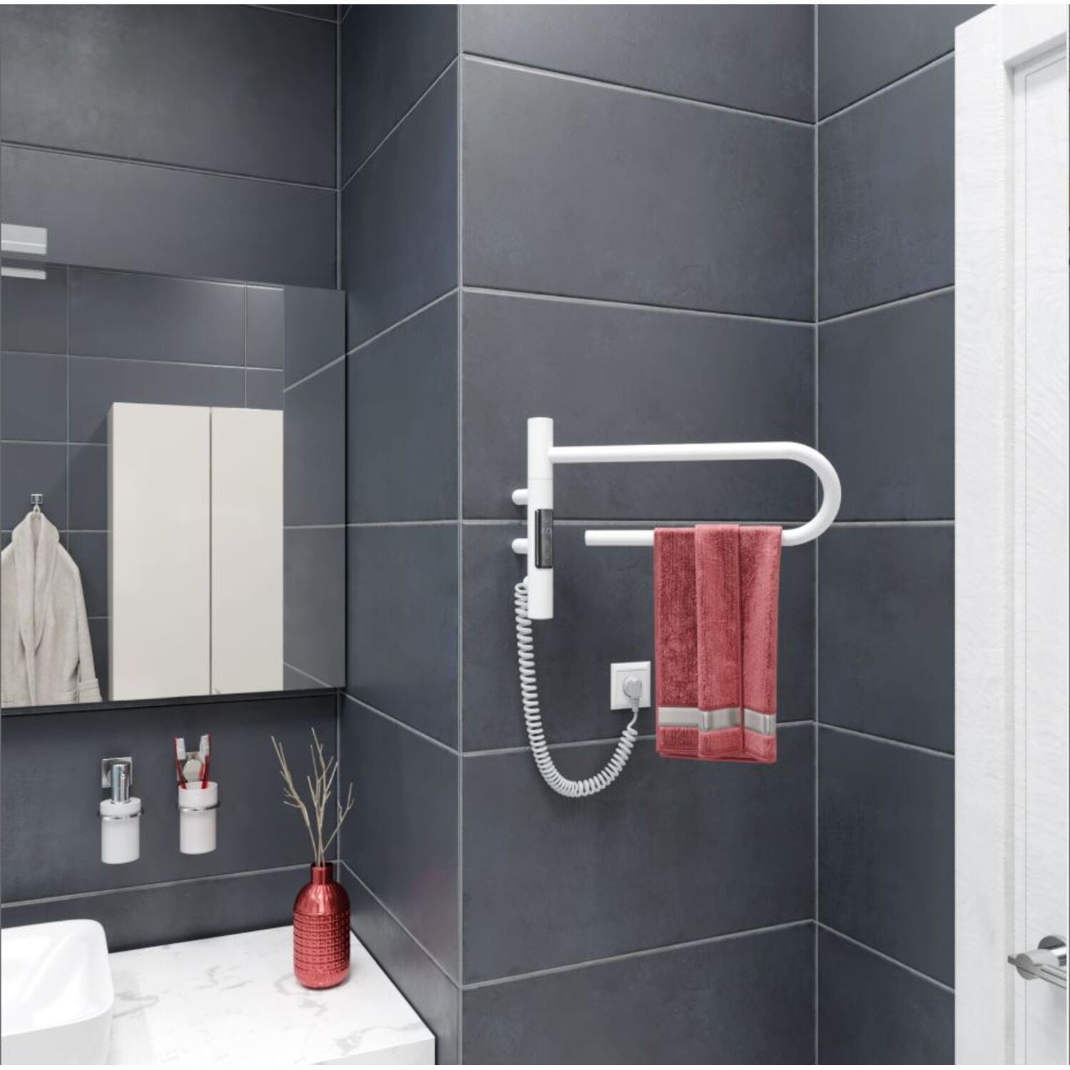 Полотенцесушитель Vincea VTD-1P1WE 39x25, электрический, цвет белый - фото 1