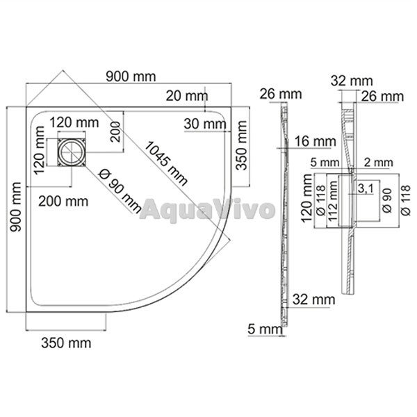 Поддон для душа WasserKRAFT Main 41T01 90x90, стеклопластик (SMC), цвет белый - фото 1