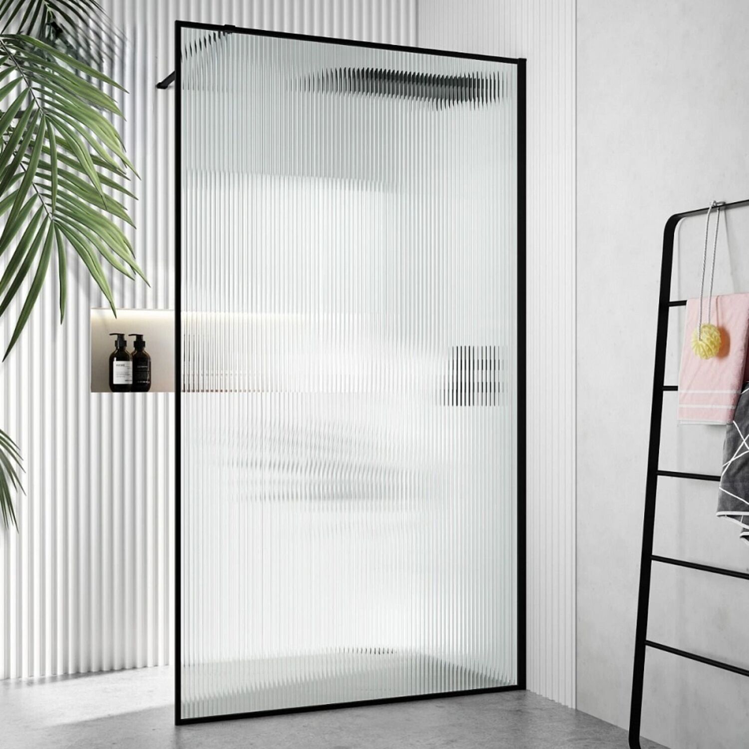 Душевая перегородка Ceruttispa Strip T100 100x190, стекло гофрированное, профиль черный матовый