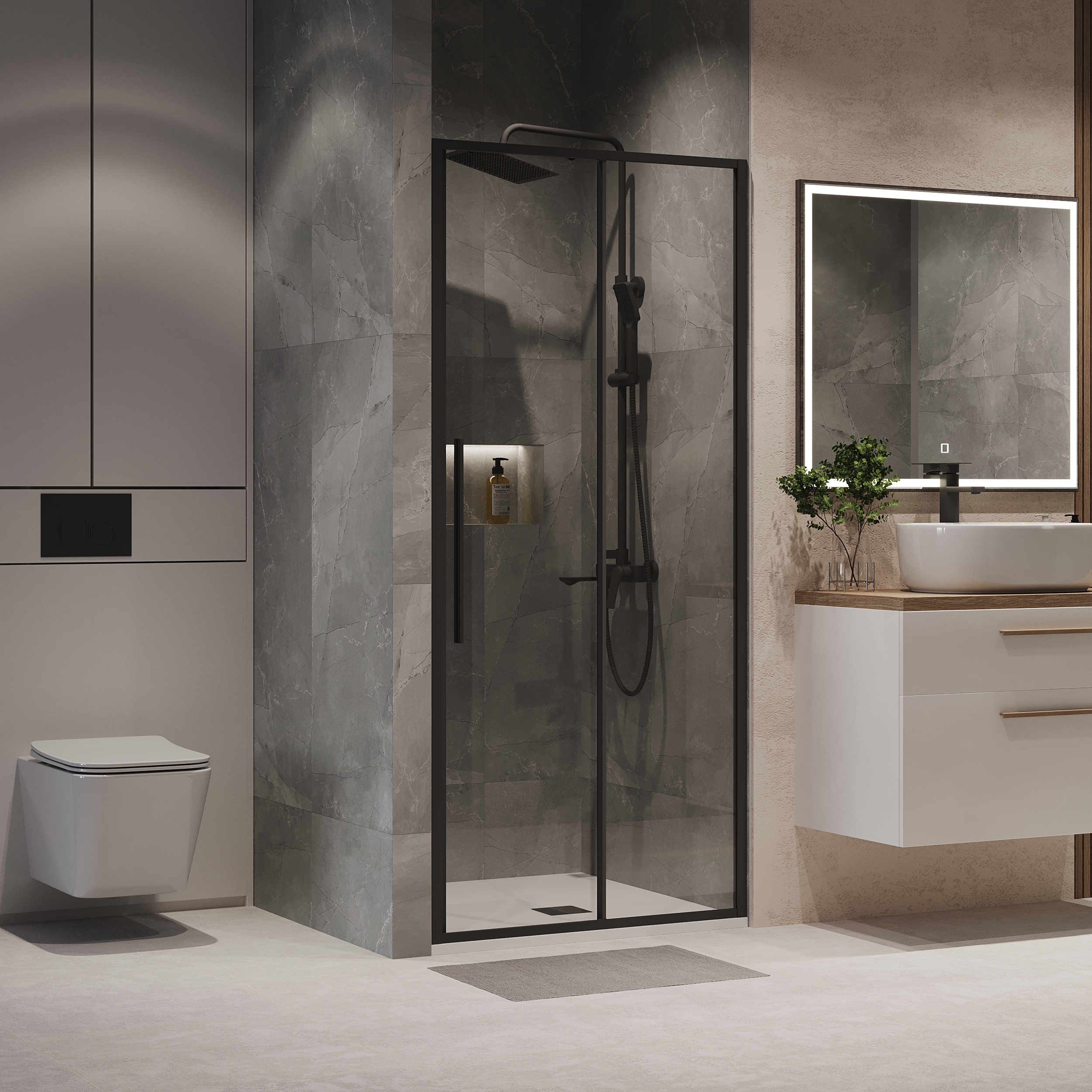 Душевая дверь Niagara Nova NG-84-9AB 90x195, стекло прозрачное, профиль черный матовый