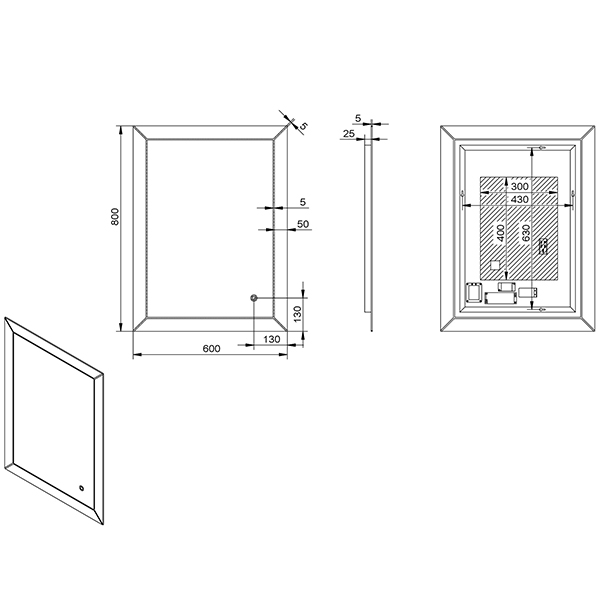 Зеркало Esbano ES-3428HRD 60x80, LED-подсветка, функция антизапотевания, сенсорный выключатель - фото 1